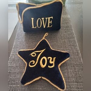 Navy Velvet Love Joy Star Decorative Pillows